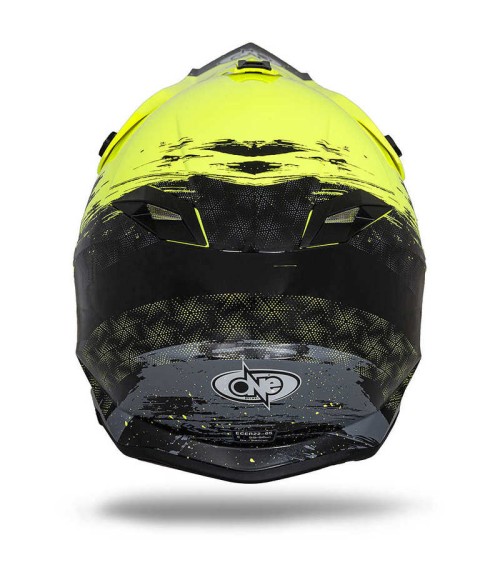 Casco Motocross One Helmets Racing Giallo Nero - Vista Posteriore
