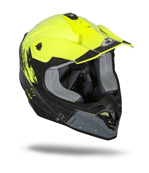 Casco Motocross One Helmets Racing Giallo Nero - Vista Frontale
