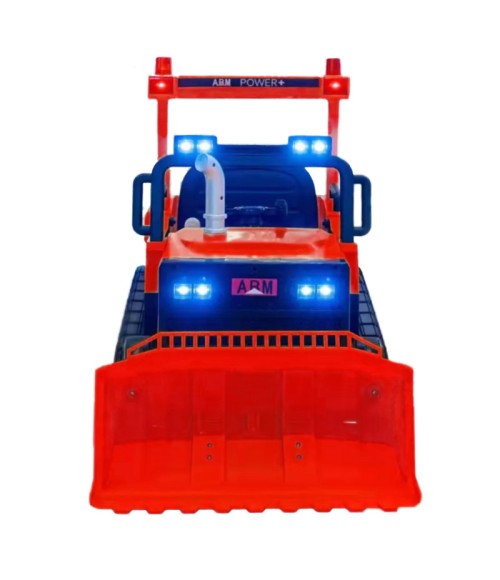Bulldozer Escavatore Elettrico - Colore Rosso - Vista Frontale con Luci Accese