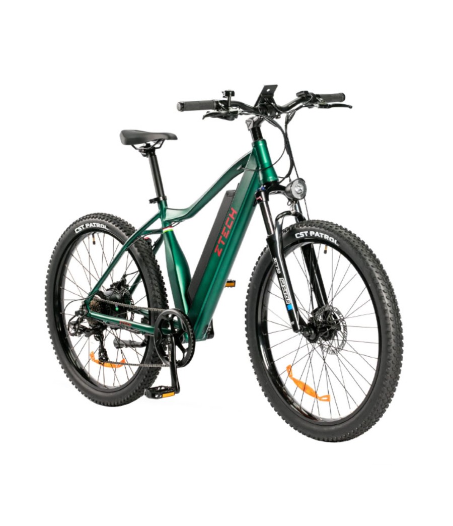 Bici Elettrica Ztech ZT-87 250W Ruote 27.5 - Colore Verde - Vista Frontale Destra