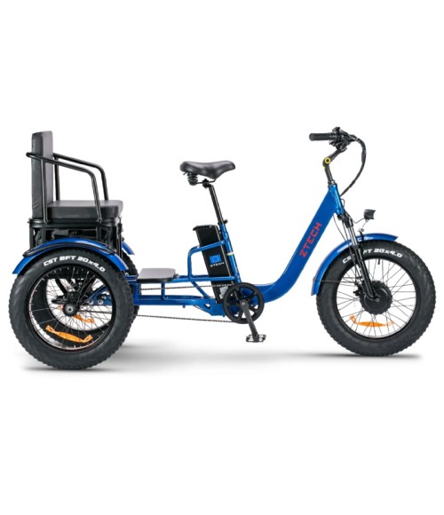 Bici Elettrica ZTECH ZT-80C Pass Trike 250W - Colore Blu - Vista Frontale Destra