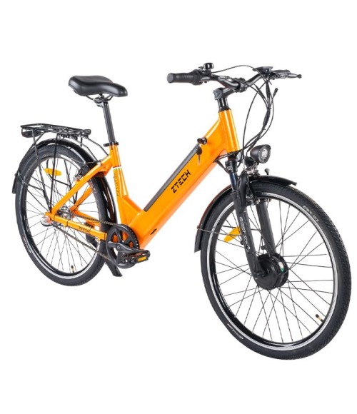 Bici Elettrica Ztech ZT-83 Venezia 250W - Colore Arancione - Vista Frontale Destra