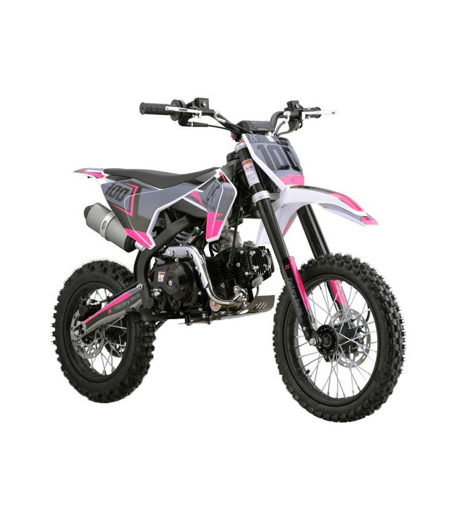 Pit Bike Factory Racing 110cc Auto 14/12 - Colore Rosa - Vista Frontale Destra