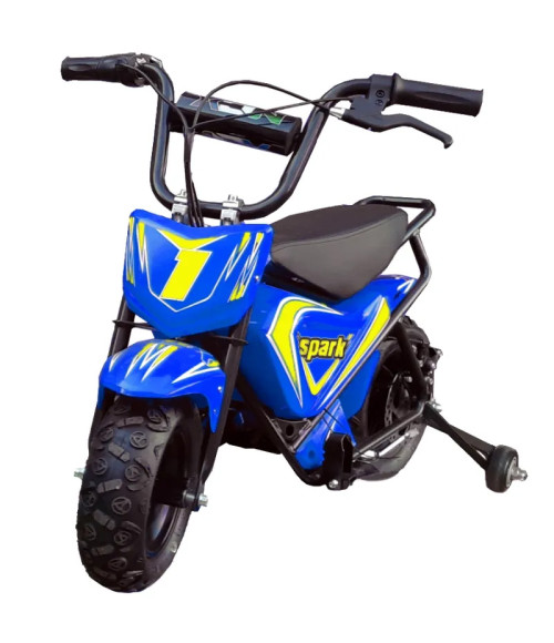 Mini Moto Elettrica Bambino Spark 250W R7 - Colore Blu - Vista Frontale Sinistra
