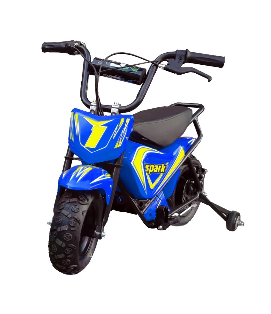 Mini Moto Elettrica Bambino Spark 250W R7 - Colore Blu - Vista Frontale Sinistra