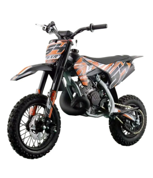 Mini Cross NCX SXR 50cc R12/10 Doppia Marmitta - Colore Nero/Arancio - Vista Frontale Sinistra