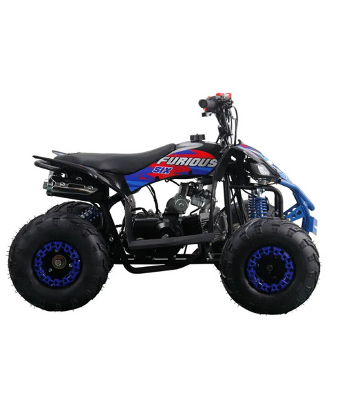 Quad NCX Furious Six Sport 125cc R6 - Colore Nero/Blu - Vista Frontale Sinistra
