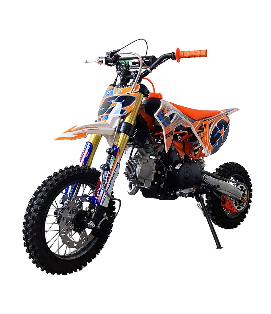 Pit Bike NCX CRX 125cc 12/10 4M Semiautomatico Gold - Colore Bianco/Arancio - Vista Frontale Sinistra