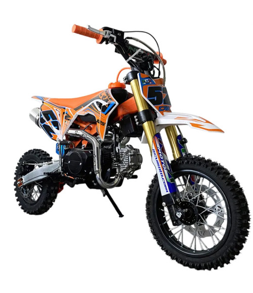 Pit Bike NCX CRX 125cc 12/10 4M Semiautomatico Gold - Colore Bianco/Arancio - Vista Frontale Sinistra