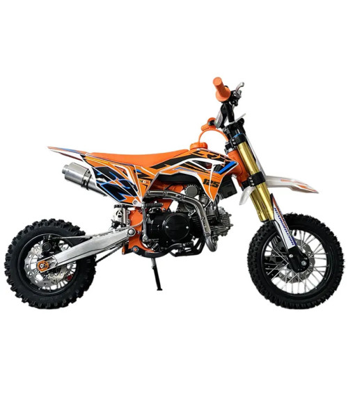 Pit Bike NCX CRX 125cc 12/10 4M Semiautomatico Gold - Colore Bianco/Arancio - Vista Frontale Sinistra