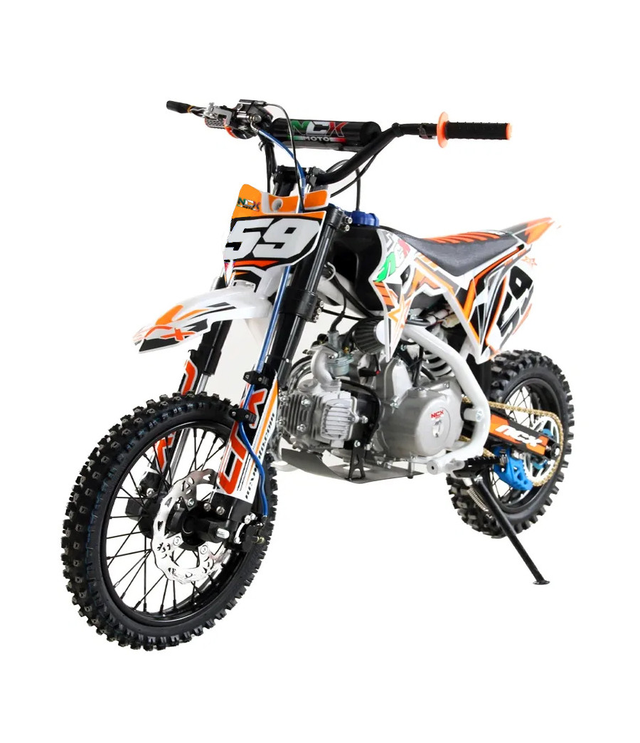 Pit Bike NCX CRX 125cc 14/12 Automatica Gold - Colore Bianco/Arancio - Vista Frontale Sinistra