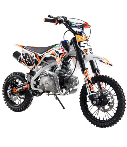 Pit Bike NCX CRX 125cc 14/12 Automatica Gold - Colore Bianco/Arancio - Vista Frontale Sinistra