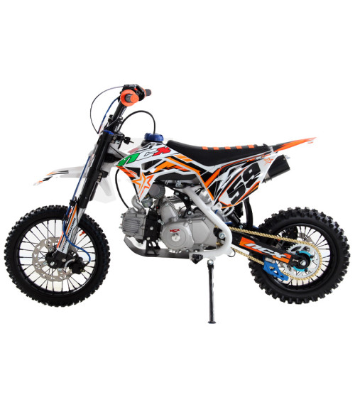 Pit Bike NCX CRX 125cc 14/12 Automatica Gold - Colore Bianco/Arancio - Vista Frontale Sinistra