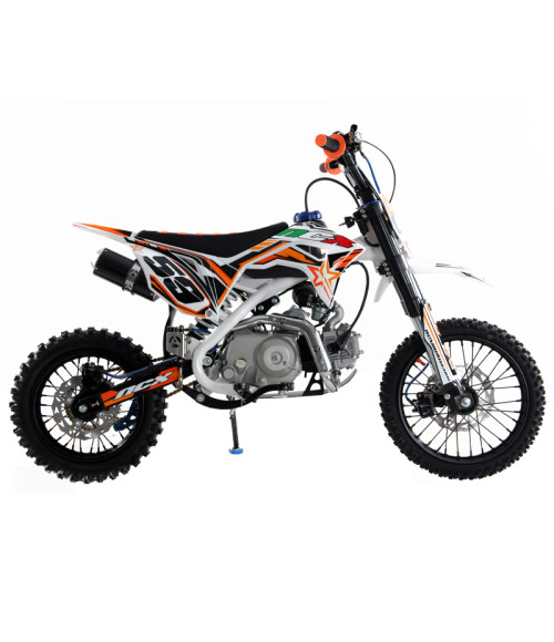 Pit Bike NCX CRX 125cc 14/12 Automatica Gold - Colore Bianco/Arancio - Vista Frontale Sinistra