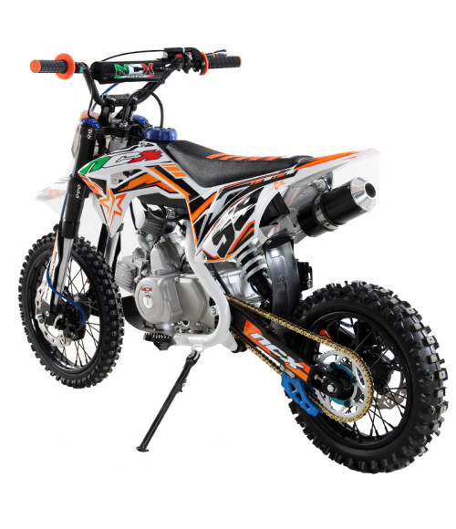 Pit Bike NCX CRX 125cc 14/12 Automatica Gold - Colore Bianco/Arancio - Vista Frontale Sinistra