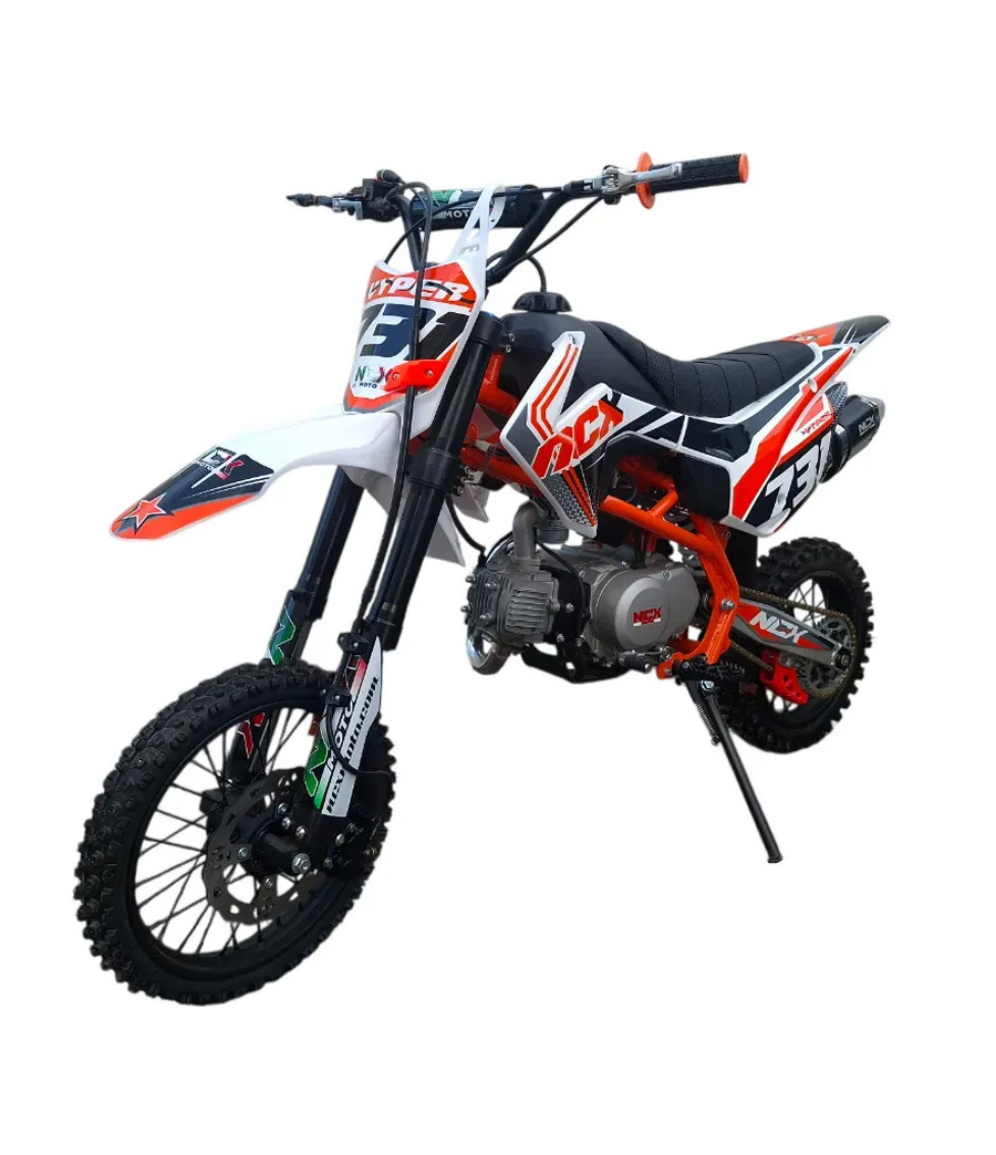 Pit Bike NCX New Vyper 125 14/12 4 Marce Telaio 17" - Colore Bianco/Arancio - Vista Frontale Sinistra
