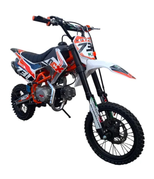 Pit Bike NCX New Vyper 125 14/12 4 Marce Telaio 17" - Colore Bianco/Arancio - Vista Frontale Sinistra