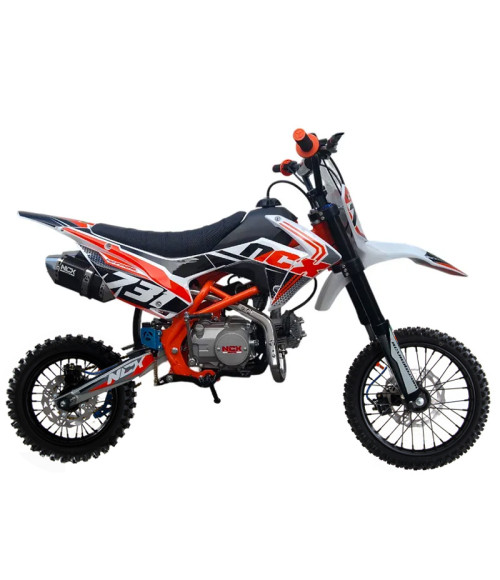Pit Bike NCX New Vyper 125 14/12 4 Marce Telaio 17" - Colore Bianco/Arancio - Vista Frontale Sinistra
