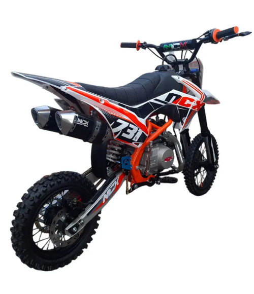 Pit Bike NCX New Vyper 125 14/12 4 Marce Telaio 17" - Colore Bianco/Arancio - Vista Frontale Sinistra