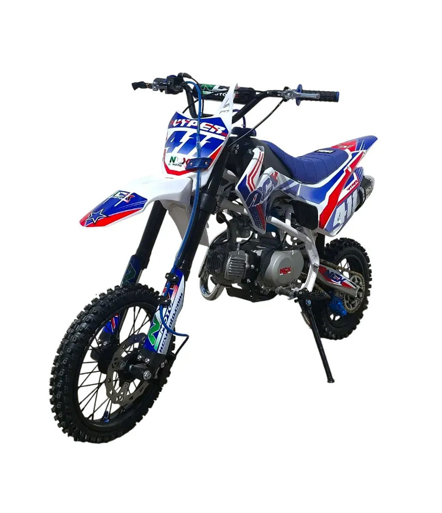 Pit Bike NCX New Vyper 125 14/12 4 Marce Telaio 17" - Colore Bianco/Blu - Vista Frontale Sinistra