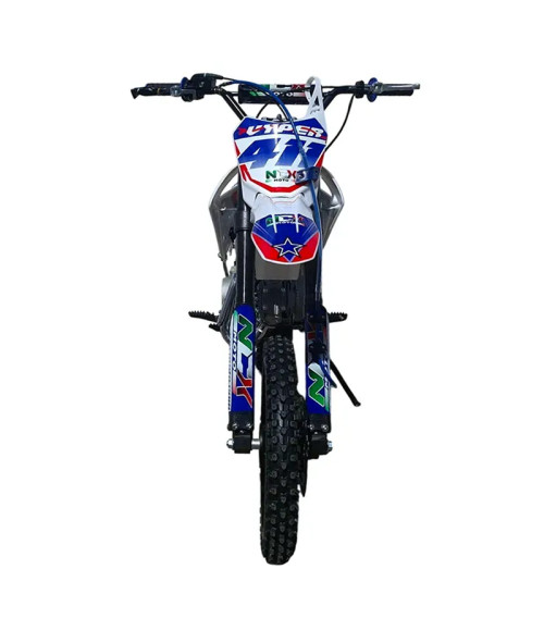 Pit Bike NCX New Vyper 125 14/12 4 Marce Telaio 17" - Colore Bianco/Blu - Vista Frontale Sinistra
