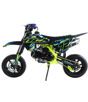 Pit Bike NCX SXR 160 Fluo 12/12 Supermotard Doppio Scarico Telaio 17" - Colore Nero-Blu/Giallo - Vista Laterale Sinistra