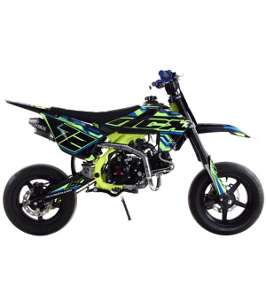 Pit Bike NCX SXR 160 Fluo 12/12 Supermotard Doppio Scarico Telaio 17" - Colore Nero-Blu/Giallo - Vista Laterale Destra