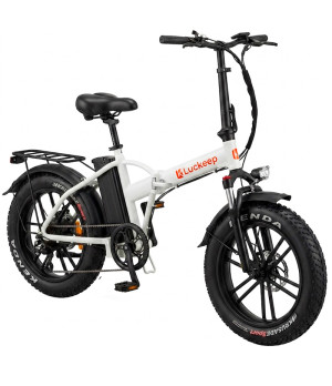 Bici Fatbike Elettrica Pieghevole Luckeep 250W 36V - Colore Bianco - Vista Frontale Destra
