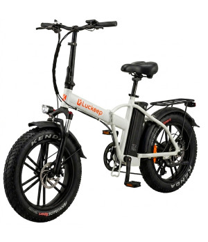 Bici Fatbike Elettrica Pieghevole Luckeep 250W 36V - Colore Bianco - Vista Frontale Sinistra