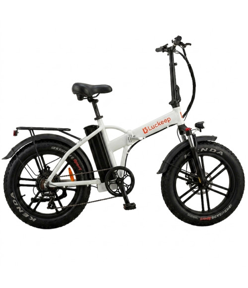 Bici Fatbike Elettrica Pieghevole Luckeep 250W 36V - Colore Bianco - Vista Frontale Destra